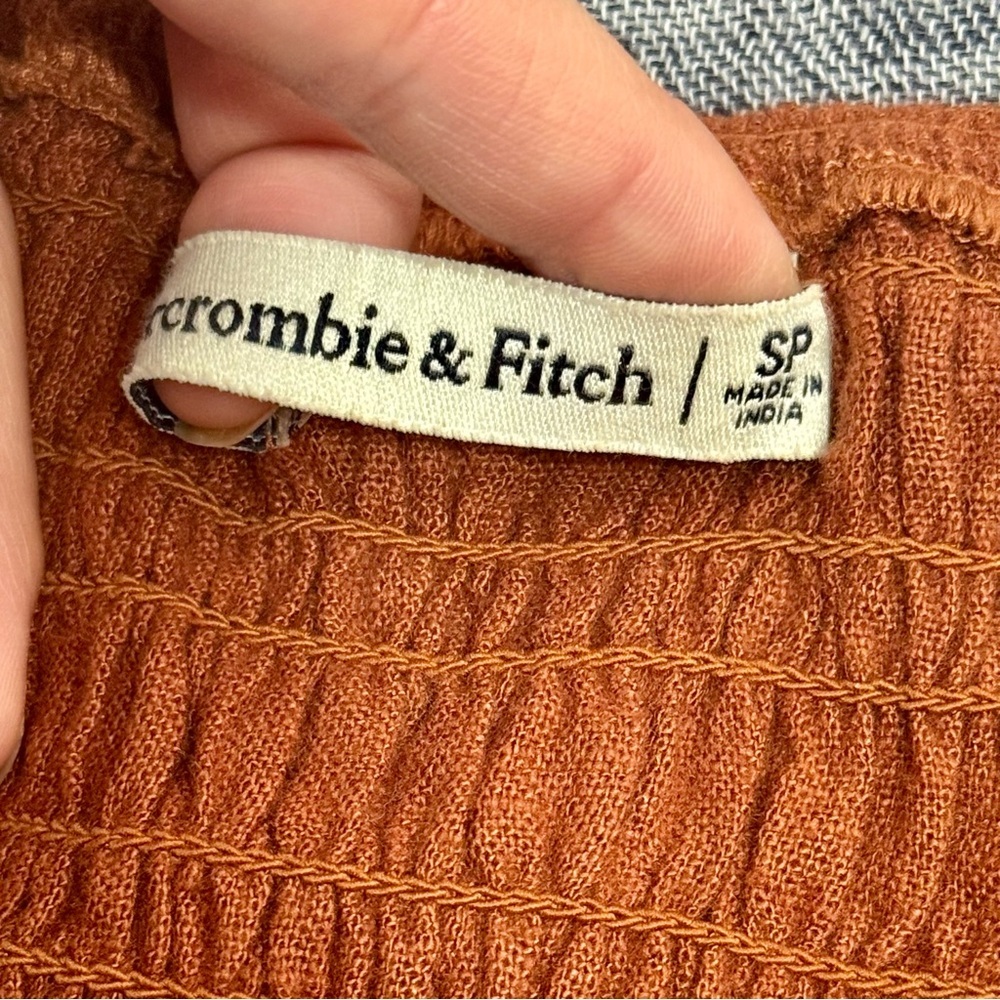 Abercrombie & Fitch Scrunchie Strap Rust Orange Brown Boho Maxi Dress Size SP - Picture 7 of 9